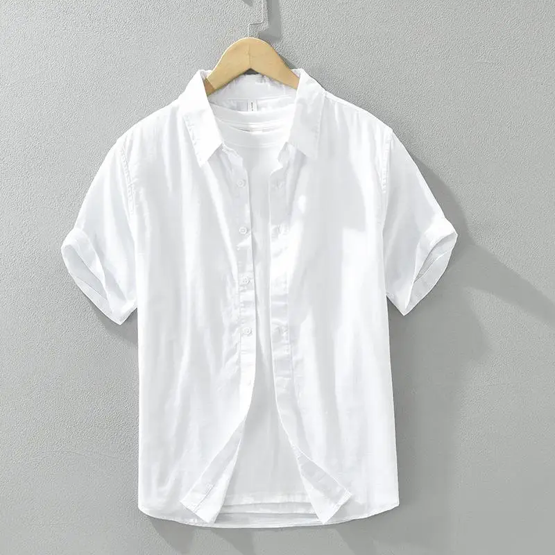 

Breathable Cotton Linen Short Sleeve Shirt Men's Casual Comfortable Non-iron Treatment Daily Wear Pure Color Unisex Inner Wear
