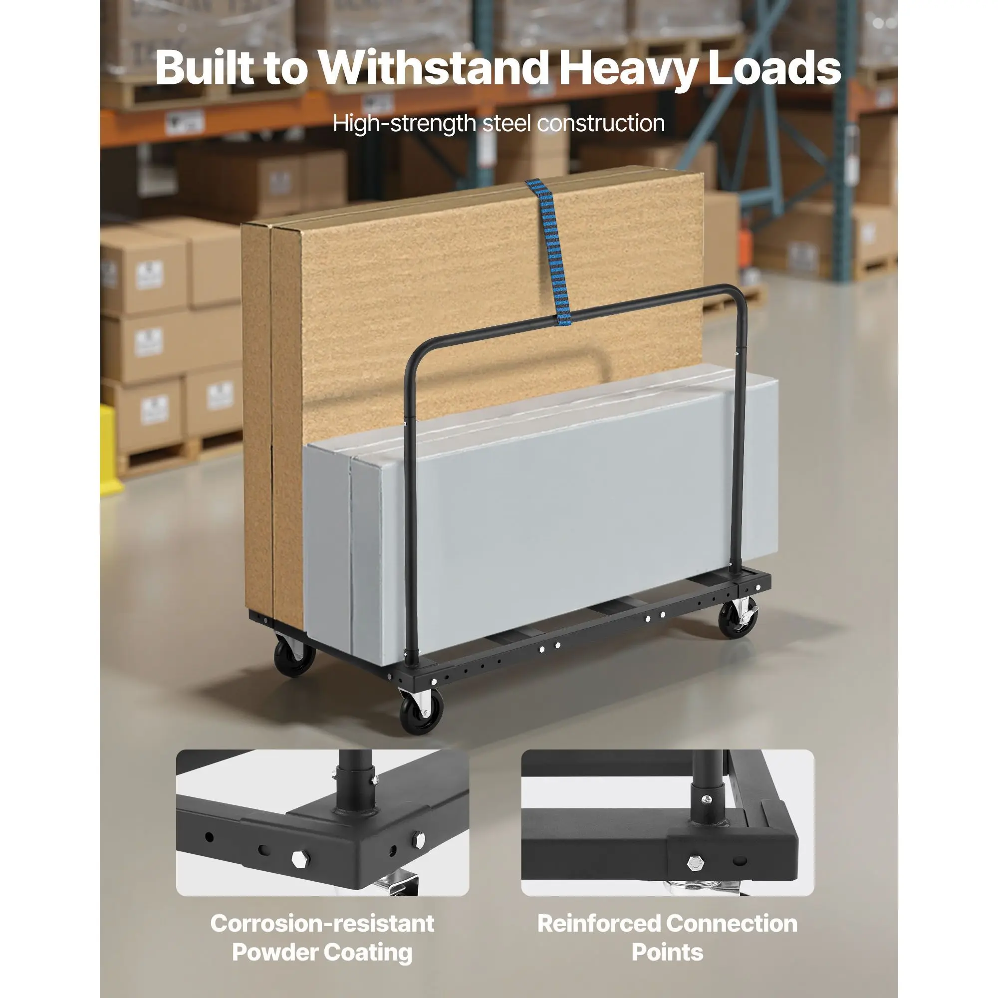 Drywall Cart Dolly, 1800 Lbs Load Capacity, Steel Panel Truck Cart with 5 Inch Swivel Casters, Lumber Drywall Dolly with