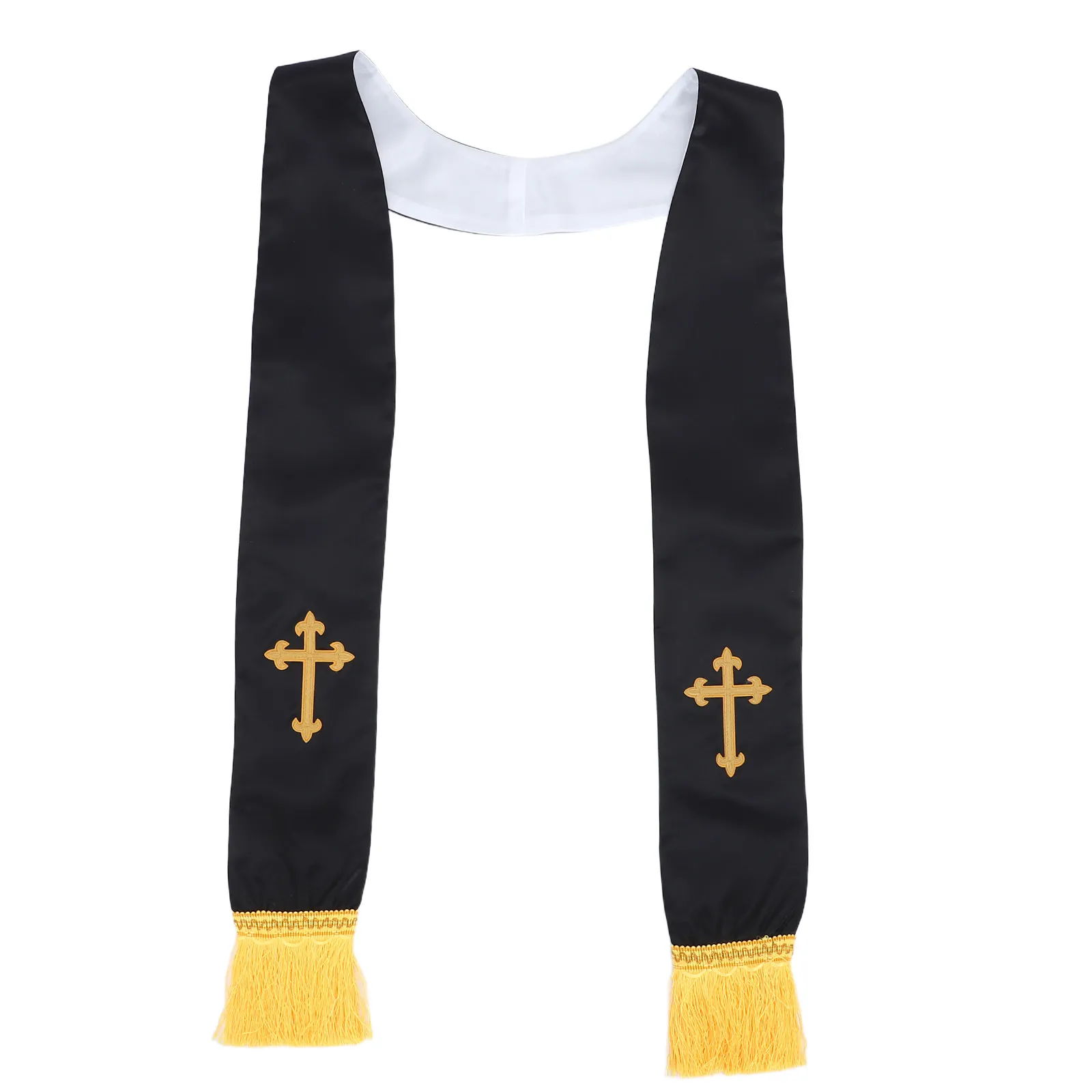 

Clergy Stole Reversible Embroidered Cross Tassel Black White Pastor Priest Wedding Church Ceremony Robe Shawl Clergy Stole