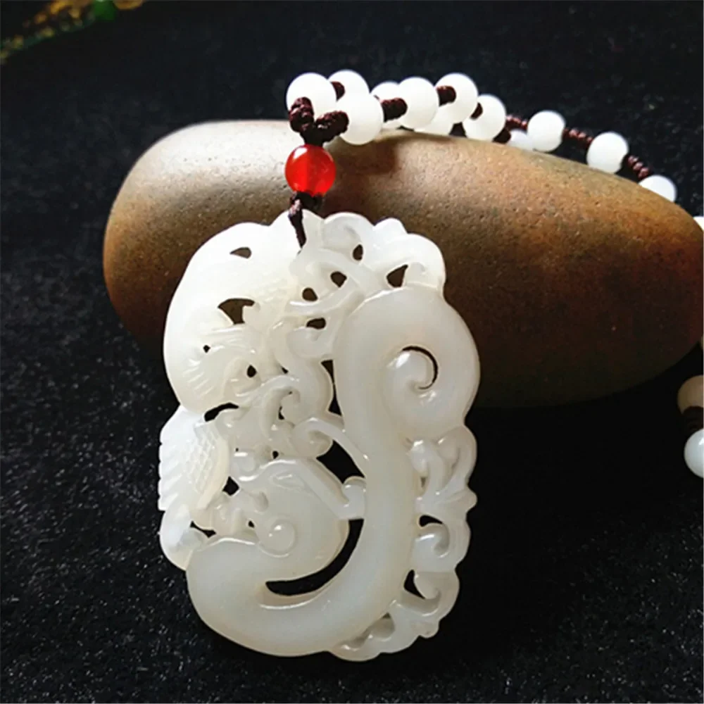 

Natural White Jade Double-sided hollow Dragon Pendant Jadeite Necklace Charm Jewellery Accessories Hand-Carved Luck Amulet New