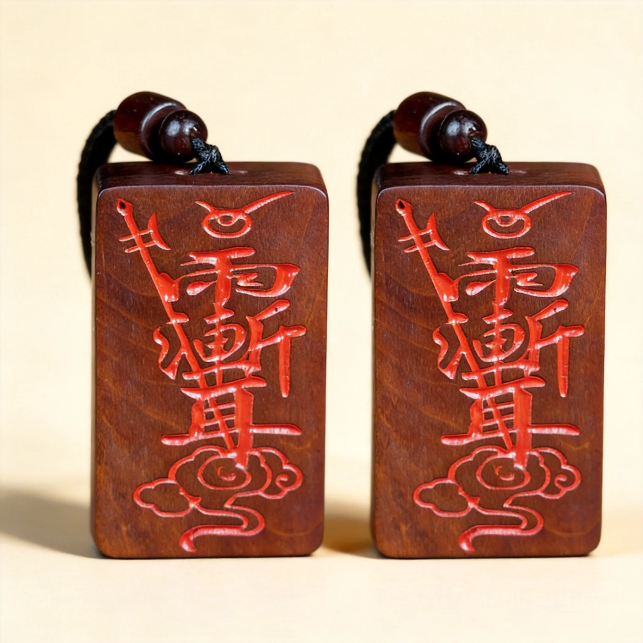 Chinese Traditional Taoist Thunder Struck Jujube Wood Pendant With Seven Star Silver Nail Carved Zi Wei Talisman Lucky Blessing