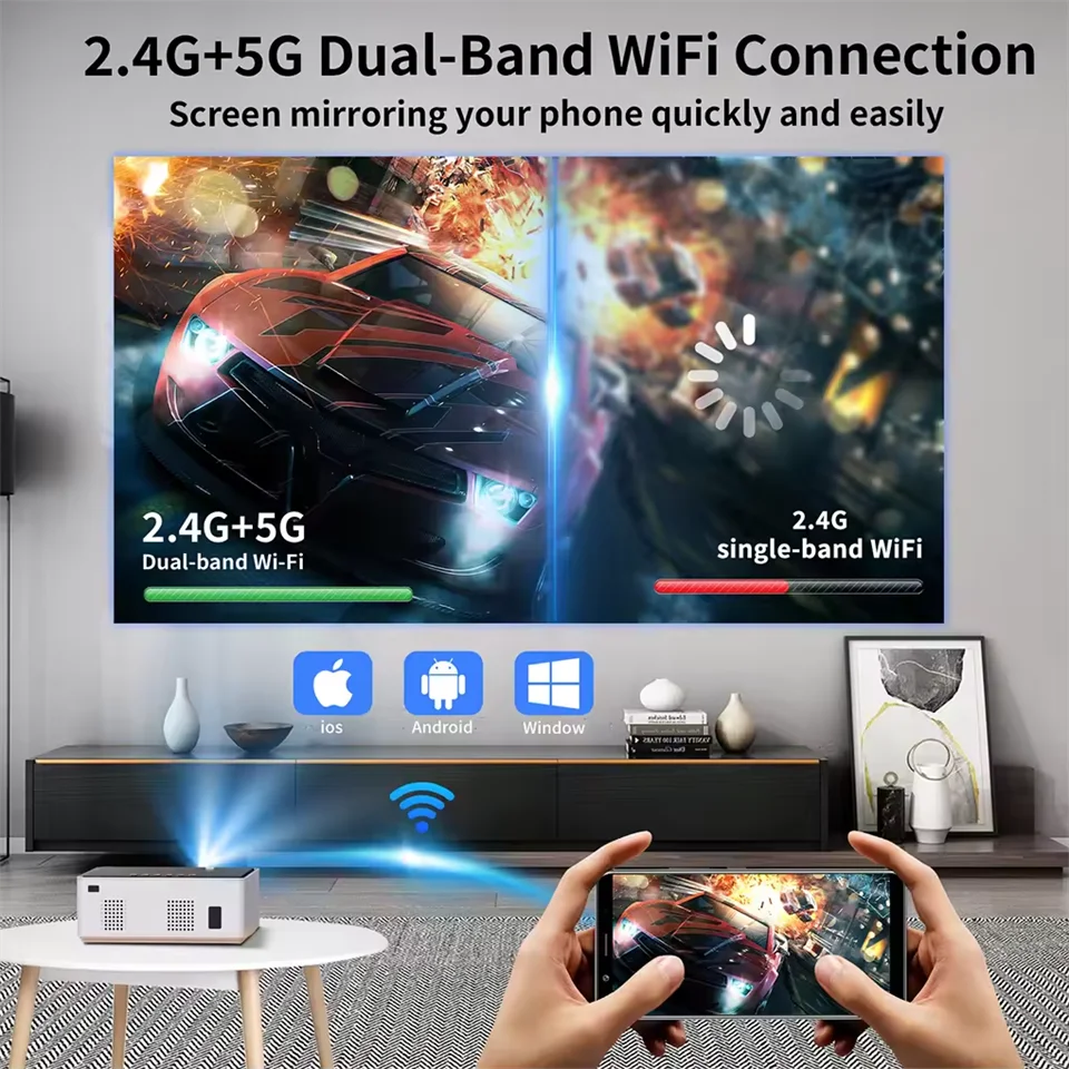 Proyector portátil Android11 4K 1080P 260ANSI Wifi6 Control de voz Allwinner H713 Enfoque electrónico BT5.0 Cine en casa Smart TV