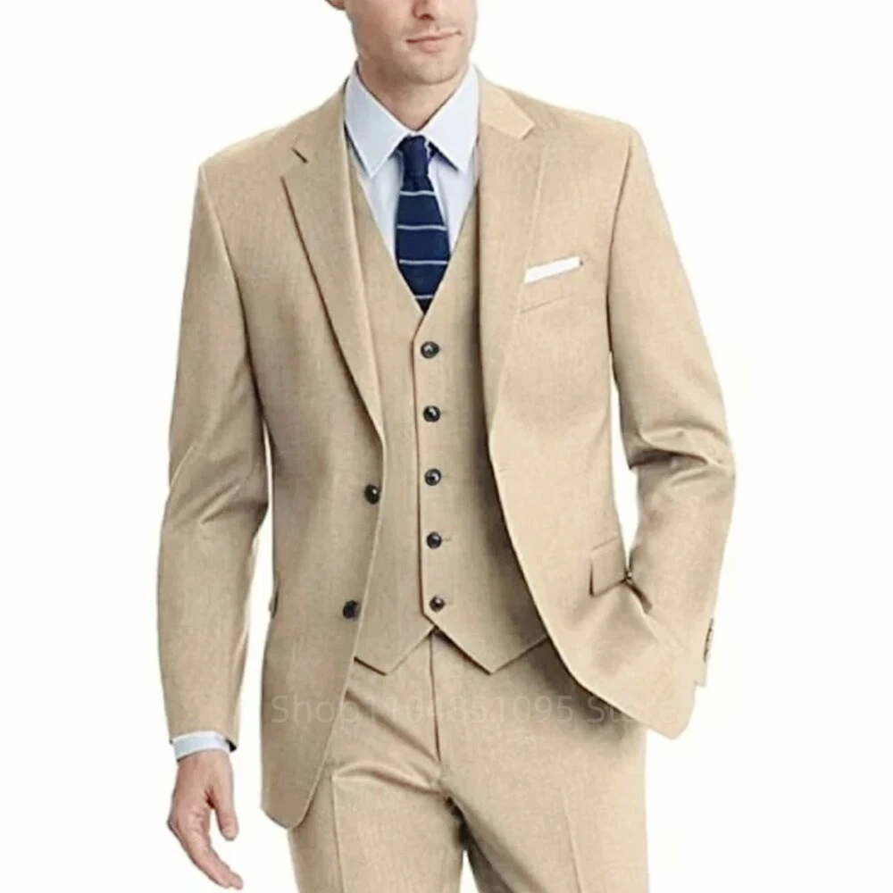 

Formal 3-Piece Men's Suit Wedding Tuxedos Slim Fit Groomsmen Suit Notch Lapel Two-Buttons Blazer Vest Pants Suits for Business