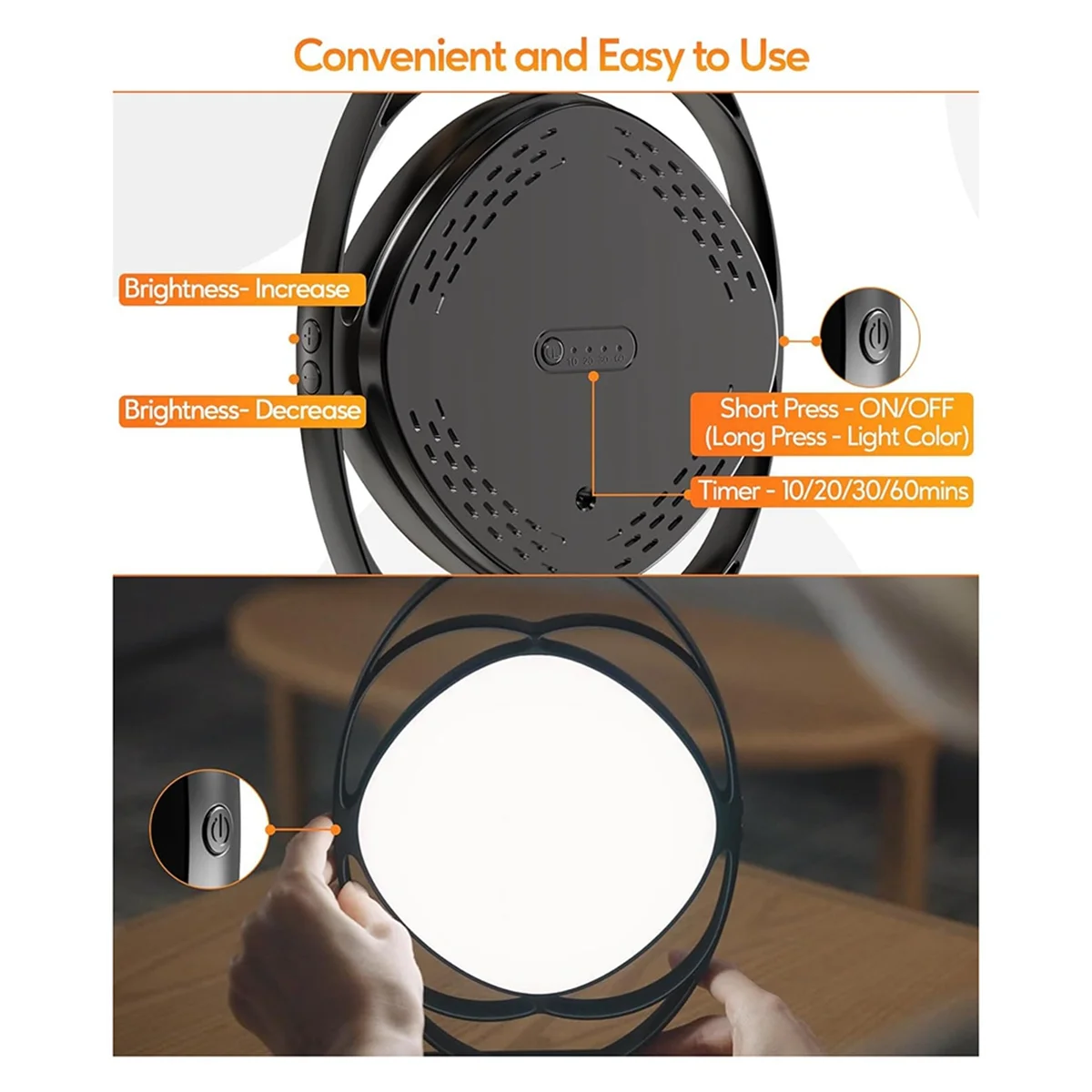 WFF Light Therapy Lamp,10000 Lux UV-Free Therapy Light with 3 Color Temperatures, 5 Adjustable Brightness US Plug