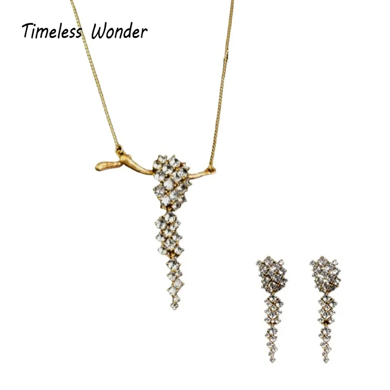 

Timeless Wonder Retro Zircon Floral Pave Necklace Stud Earrings Women Designer Fine Jewelry Set Rare Top Trendy Cute Classy 7524