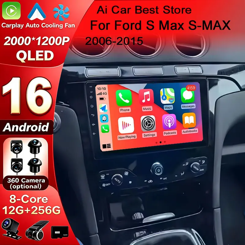 Android 16 For Ford S MAX S-MAX 2006-2015 For FORD GALAXY 2014 Car Radio GPS Carplay Multimedia Player Navigation Stereo DSP DVD