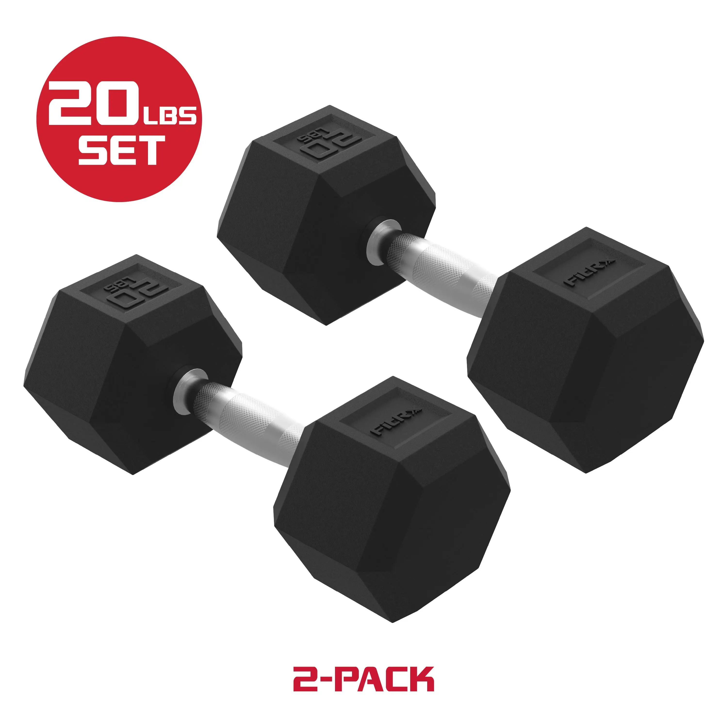 20lbs Rubber Hex Dumbbell Set – Solid Steel Handles, Durable Rubber Coating, Anti-Roll Weights for Fitness, Pair