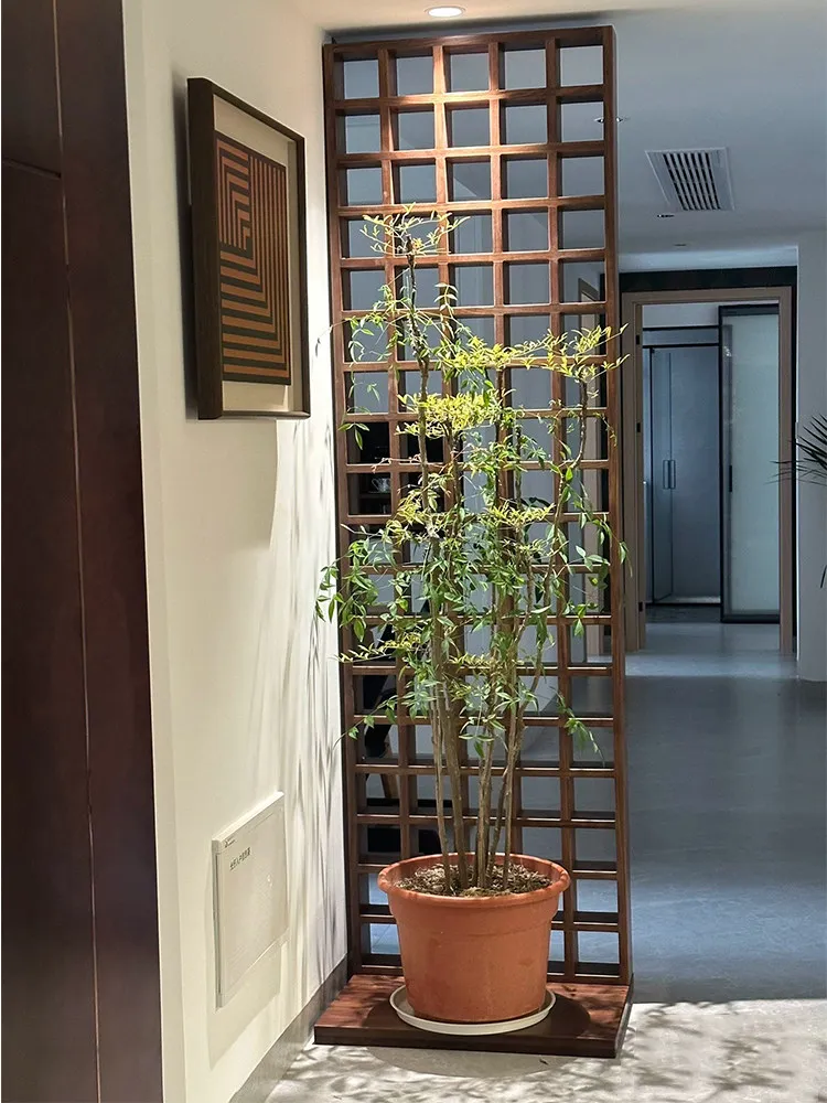 Log screen custom black walnut solid wood mobile living room entrance hollow partition simple new Chinese style home shelter