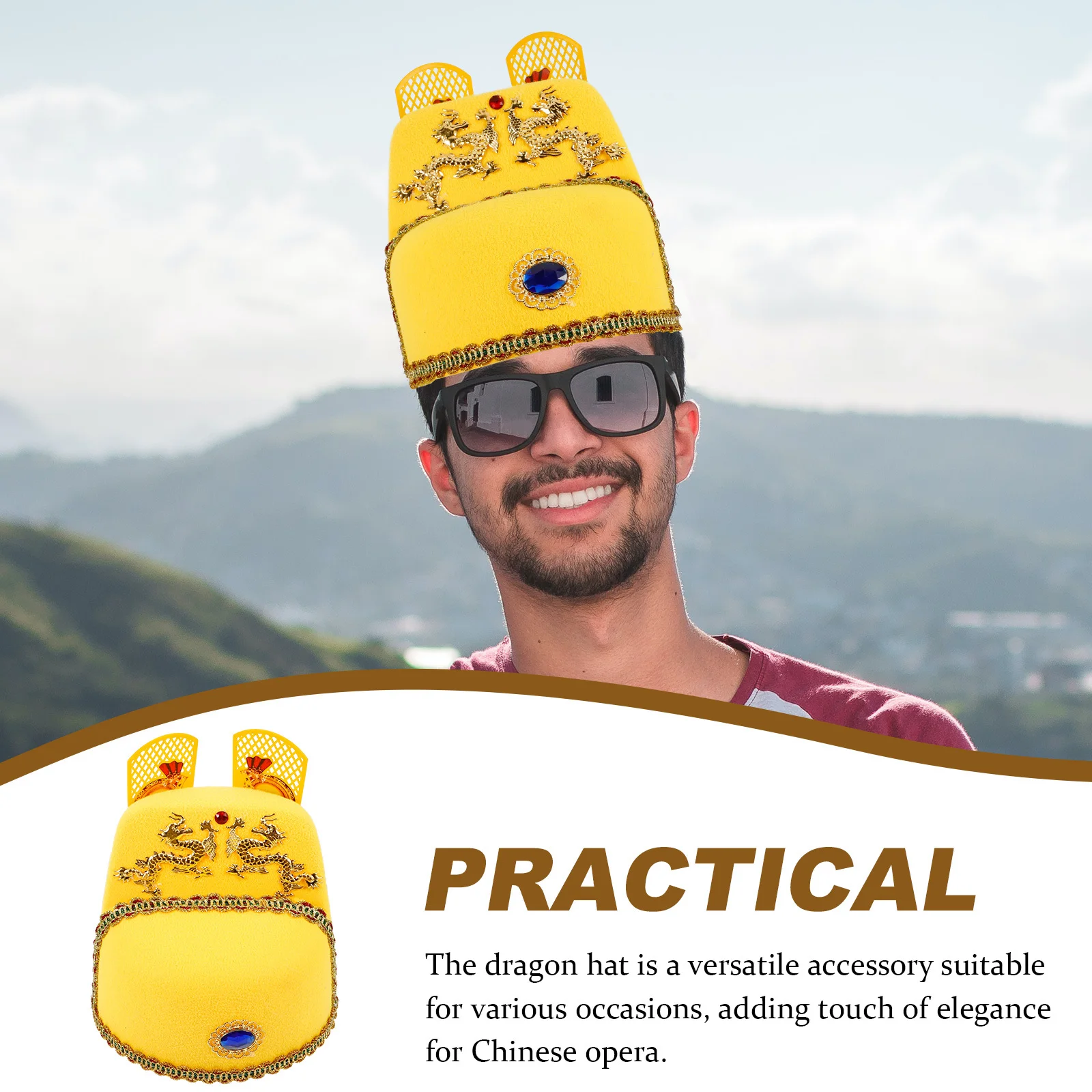 

Chinese Emperor Hat Dragon Design Retro Hat Prop for Cultural Festival Party Selfie Costume Chinese Style Headgear