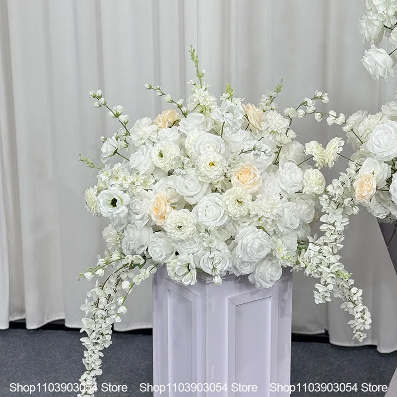 Weißes Kunstblumen-Arrangement für Hochzeitseingang, Simulierte Rosen-Dekoration für Party-Zeremonie, Bühnen-Hintergrund-Dekoration – Detail 3