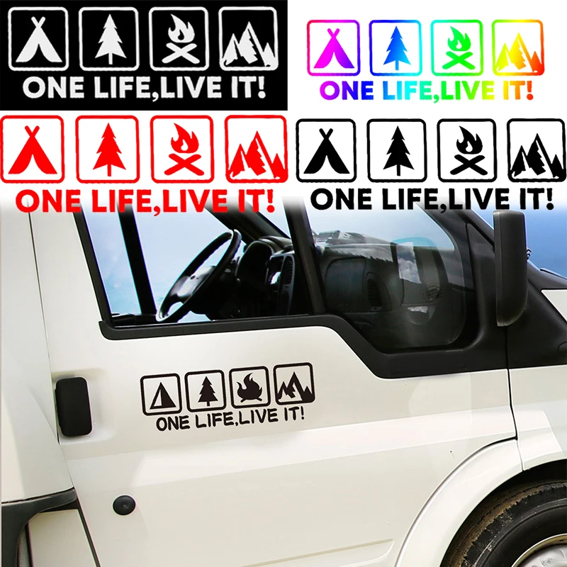 One Life Live It Camping Outdoor Enthusiast Car Stickers Wild Survival Quadruple Decal for Vehicle Auto Window Tail Body Bumper