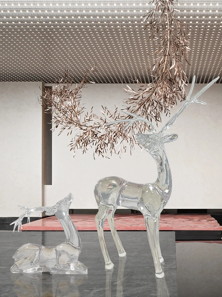 Modern Garden Square Lawn Elk Decoration Transparent Resin Deer Decoration Hotel Clubhouse Lobby Floor Sculpture