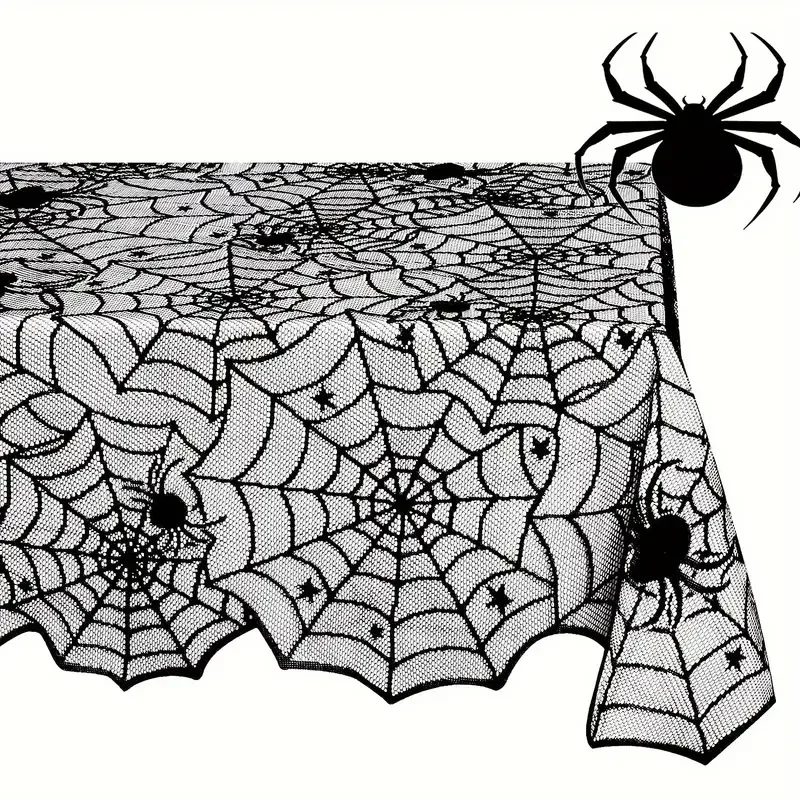 1 Piece, Halloween Lace Tablecloth, Black Tablecloth, Spider Web Tablecloth Fireplace Scarf for Halloween House Party Decoration