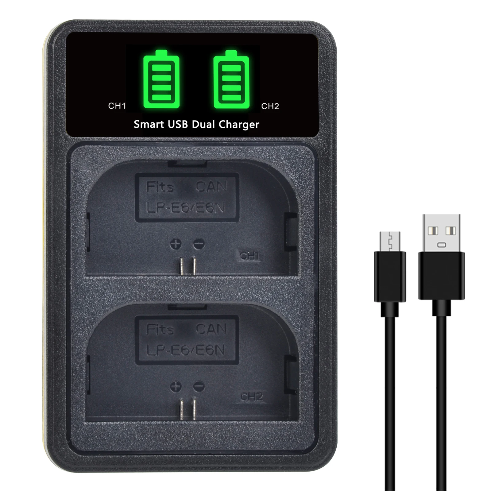 

LP-E6 LPE6 LP-E6N Battery Charger for Canon EOS 5D Mark II III IV, EOS 5DS, 5DS R, EOS 6D LCD Dual Charger Type C