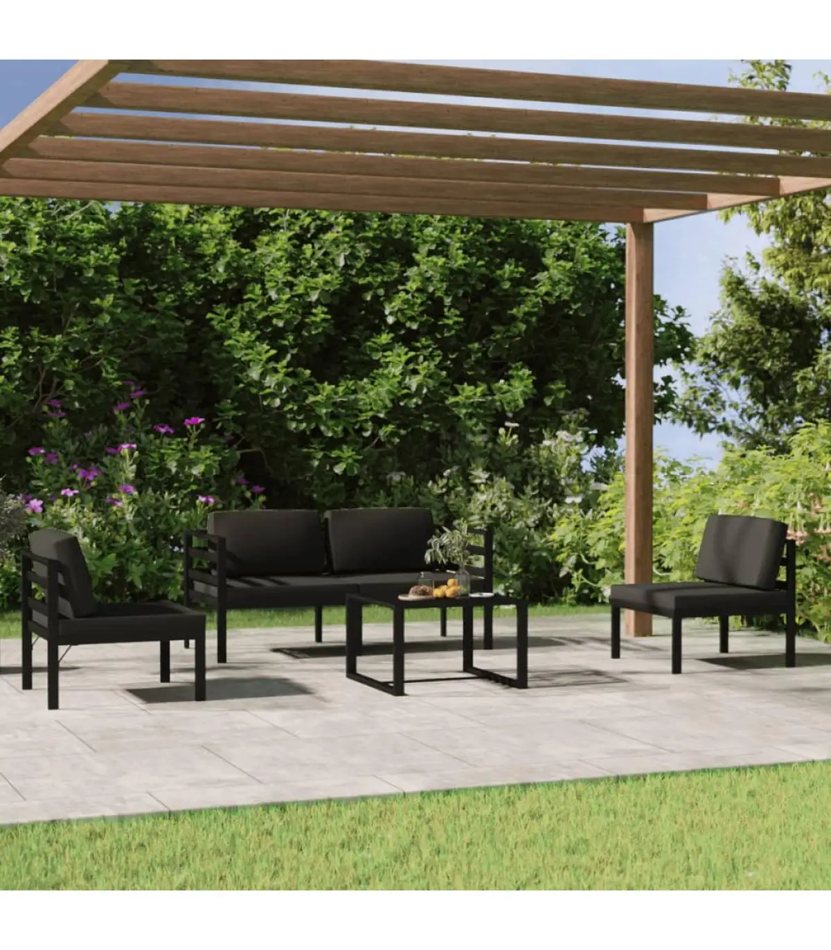 Garden sets Set garden furniture 5 PCs and cushions aluminum anthracite gray