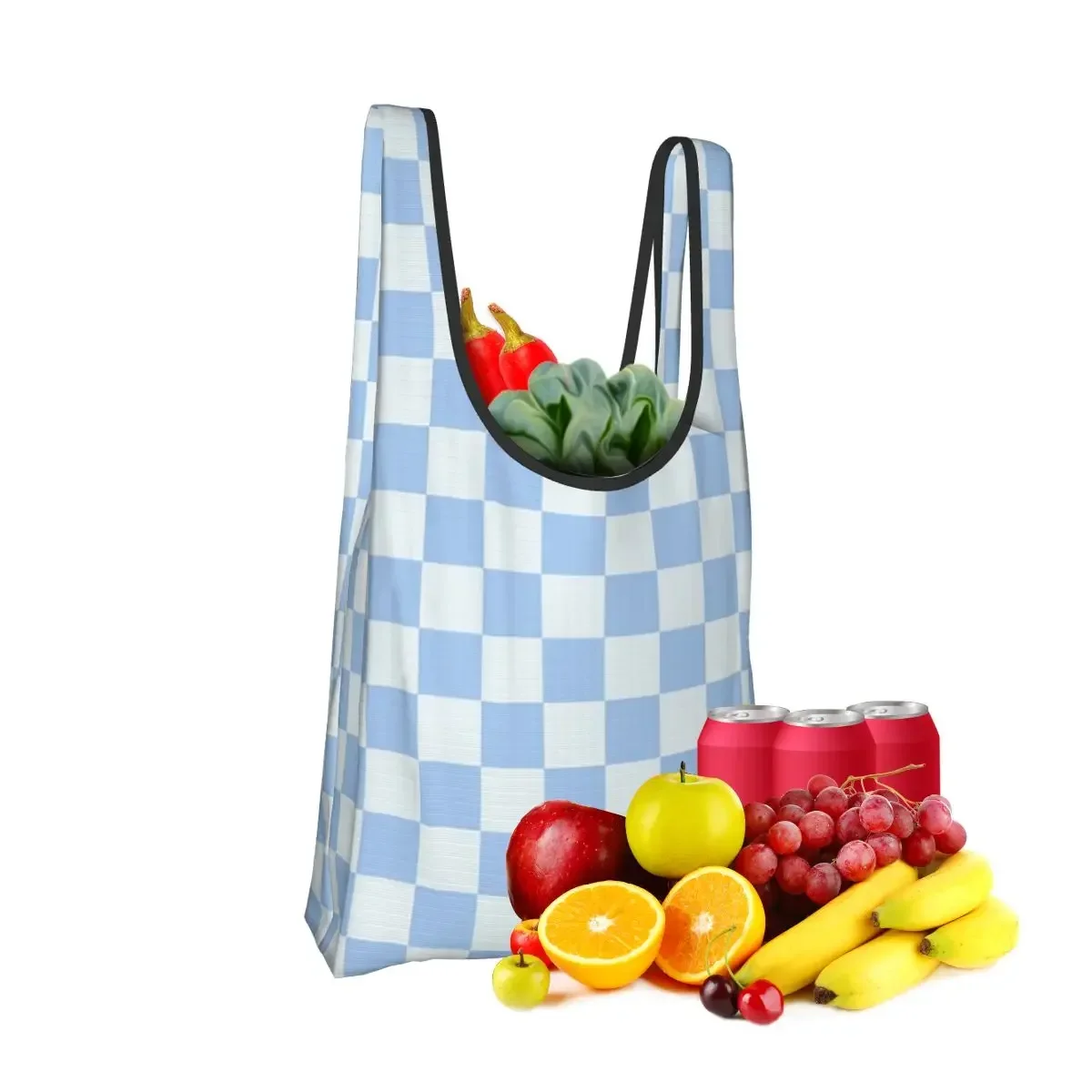 Checkerboard Mini Check Pattern Portable Tote Shopping Bags Foldable Shopper Bag Groceries Handbag Shoulder Bag