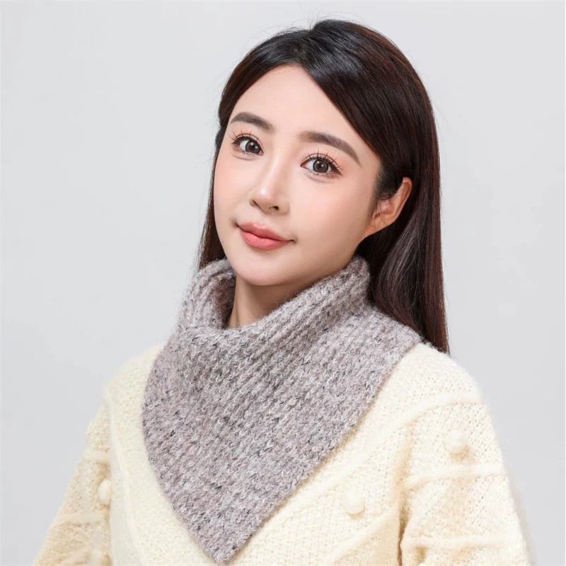 Damen-Halsketten, Winter-Strickschal, weicher Fleece-Dreiecksschal, dicker, warmer Halswärmer, thermische Kleidung für kaltes Wetter, Accesso – Detail 2