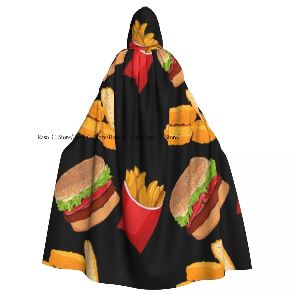 Long Cape Cloak Fast Food Burger Fries And Nuggets Pattern Hooded Cloak Coat Autumn Hoodies