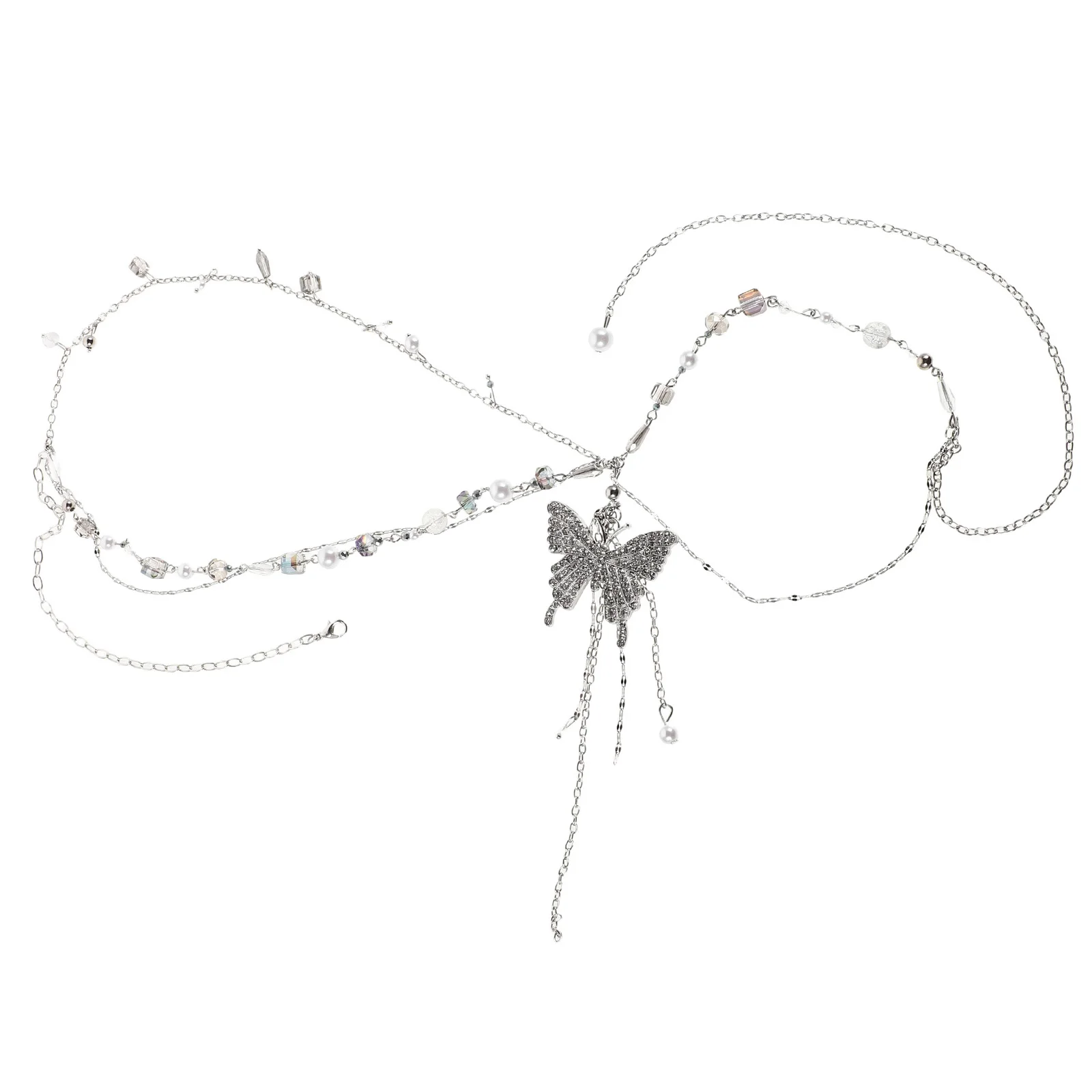 

Layered Rhinestone Waist Chain Adjustable Butterfly Charm Belly Chain Multi-Layer Waist Jewelry for Summer Party Casual Outing