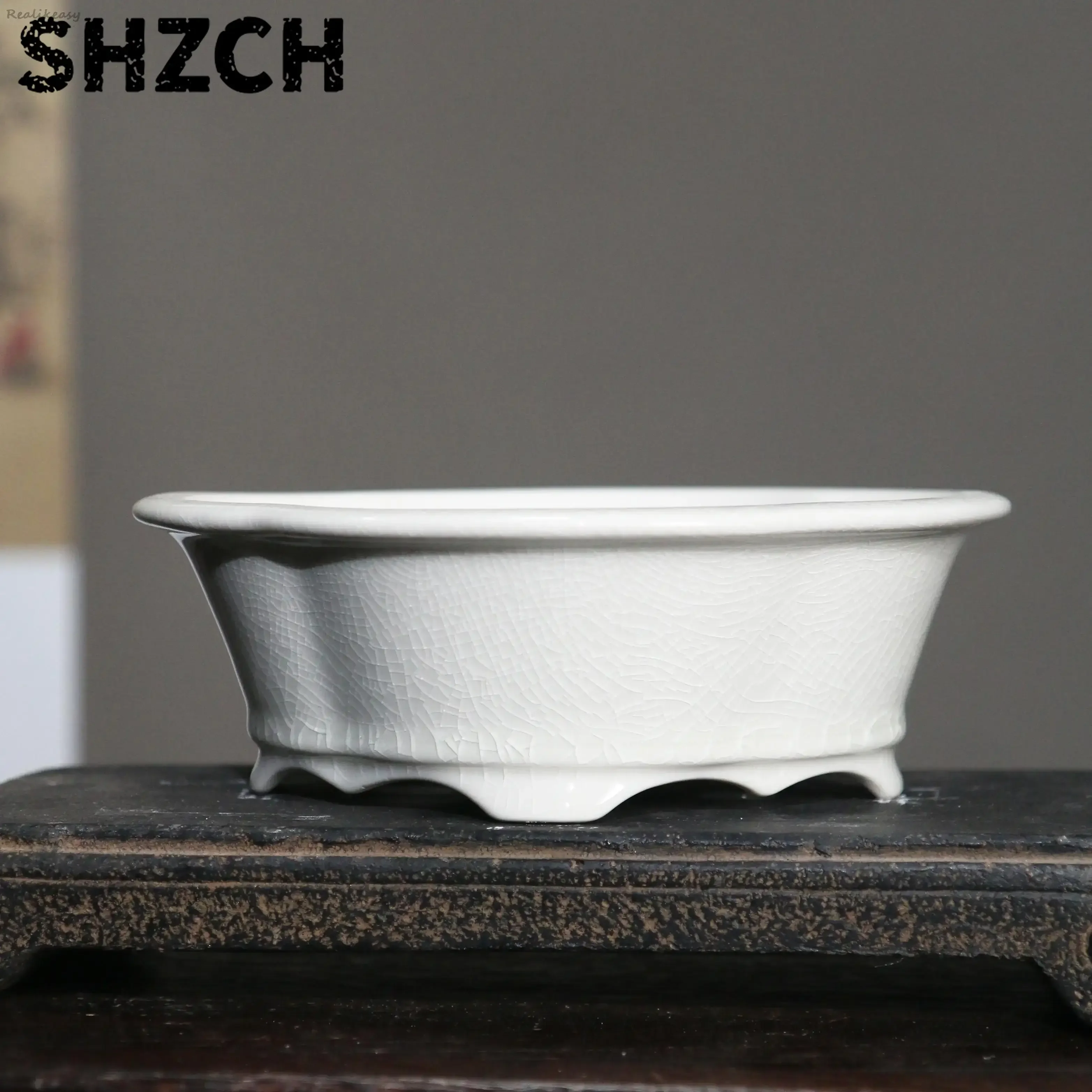 Ceramic Bonsai Pot Yixing Papaya-Shaped Chinese Style Purple Sand Crack Flower Pot Household Decoration Succulent Flower Pots