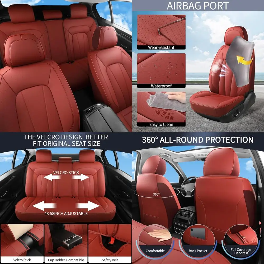 

Luxury Breathable & Waterproof Red Full Set Car Seat Covers, Suitable for Most Cars, SUVs, and Sedans