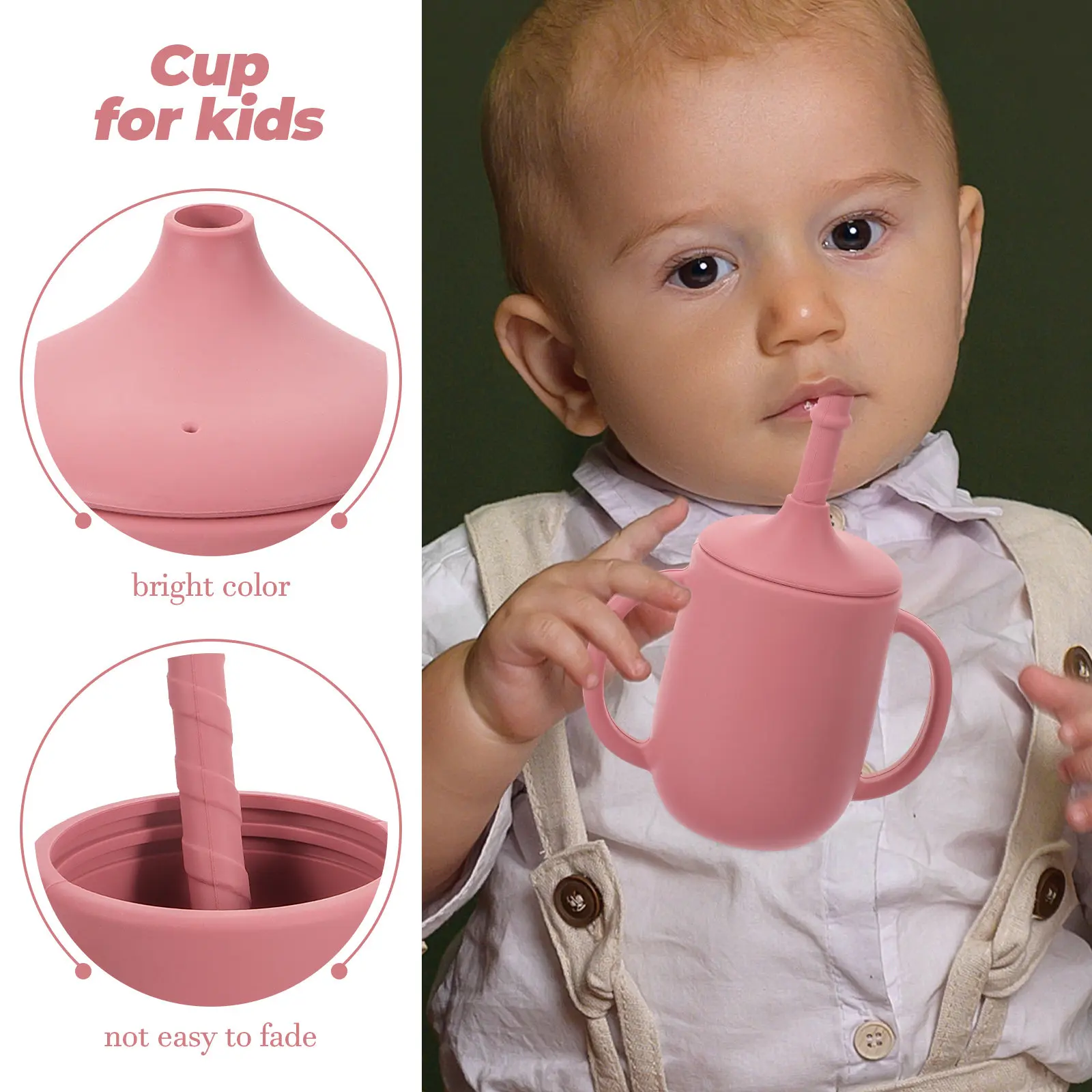 

Силиконовая детская чашка с трубочкой, 400 мл, непроливайка, портативный дизайн, идеально подходит для обучения самостоятельному питью