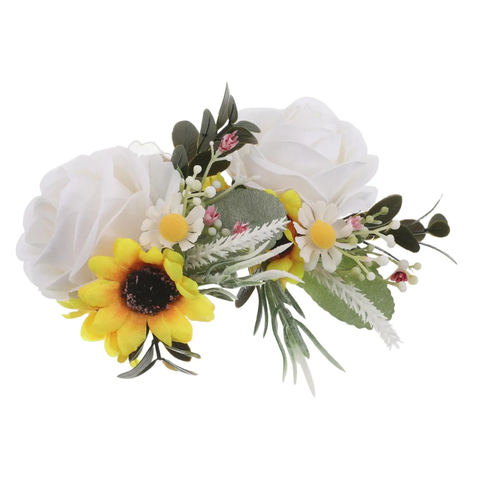 

2pcs White Rose Wedding Decoration Flower Set Artificial Wrist Corsage Boutonniere For Bride Groom Wedding Party Prom Floral