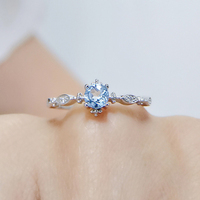 ANENJERY Silver Color Blue Zircon Open Ring For Women Beautiful Exquisite Korean Hot-Selling Jewelry Girl Friend Gift