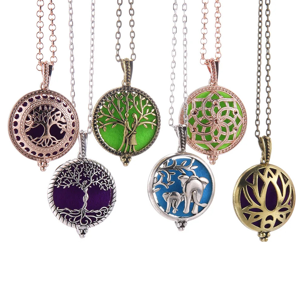 Tree of Life Aromatherapy Necklace Diffuser Necklace Jewelry Vintage Open Locket Pendant Essential Oil Perfume Aroma Diffuser