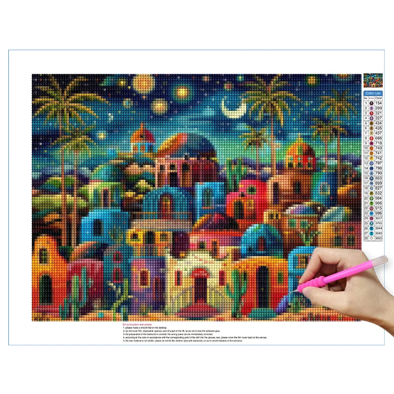 フレームレス、夜景5Dダイヤモンドペインティング都市熱気球ダ - Resin Art Wall のレビューと価格