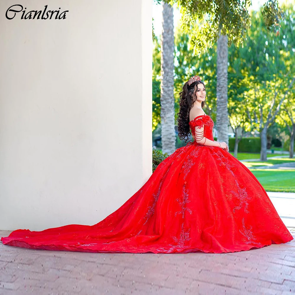 Vestido De quinceañera con borlas y abalorios, traje rojo con apliques De lentejuelas, corsé De encaje, 15 Años