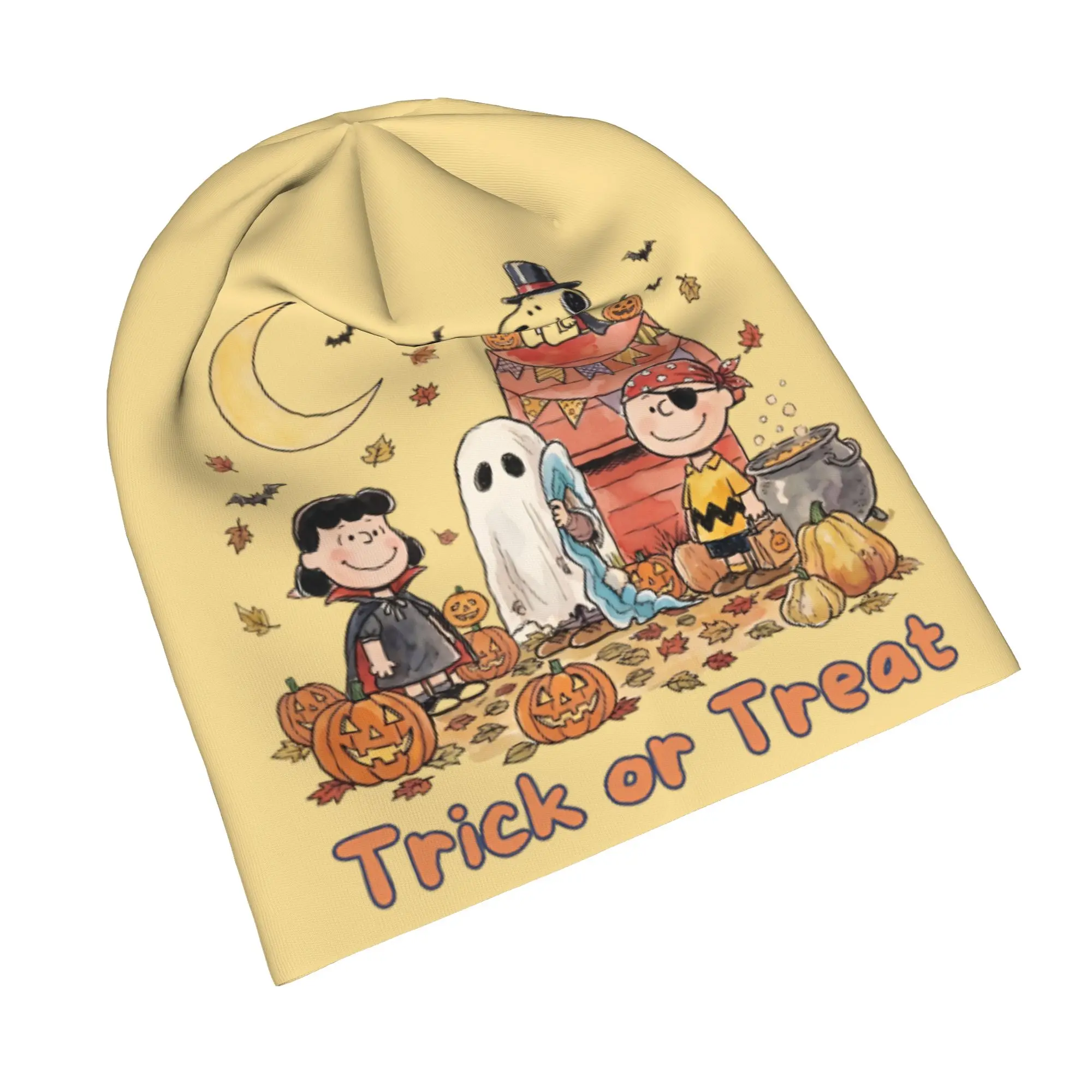 Lightweight snoopyes halloween pumpkin Trick or treat Slouchy Beanie for Men Women Sleeping Skull Cap