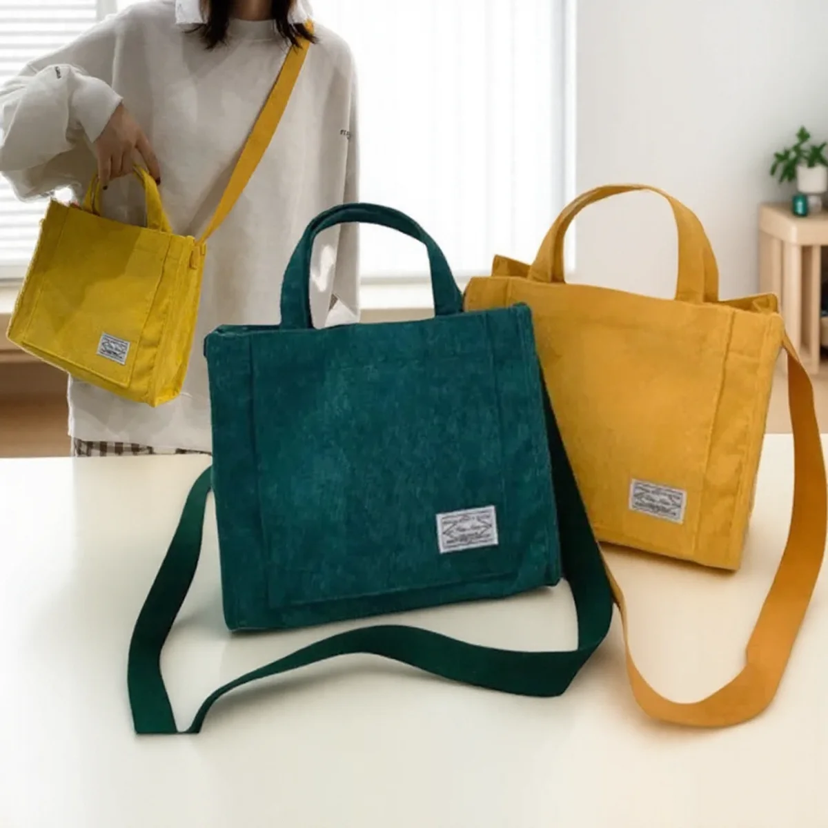 

New Style Simple Corduroy Shoulder Bag for Women Large Capacity Ins Fashion Trend Small Square Handbag