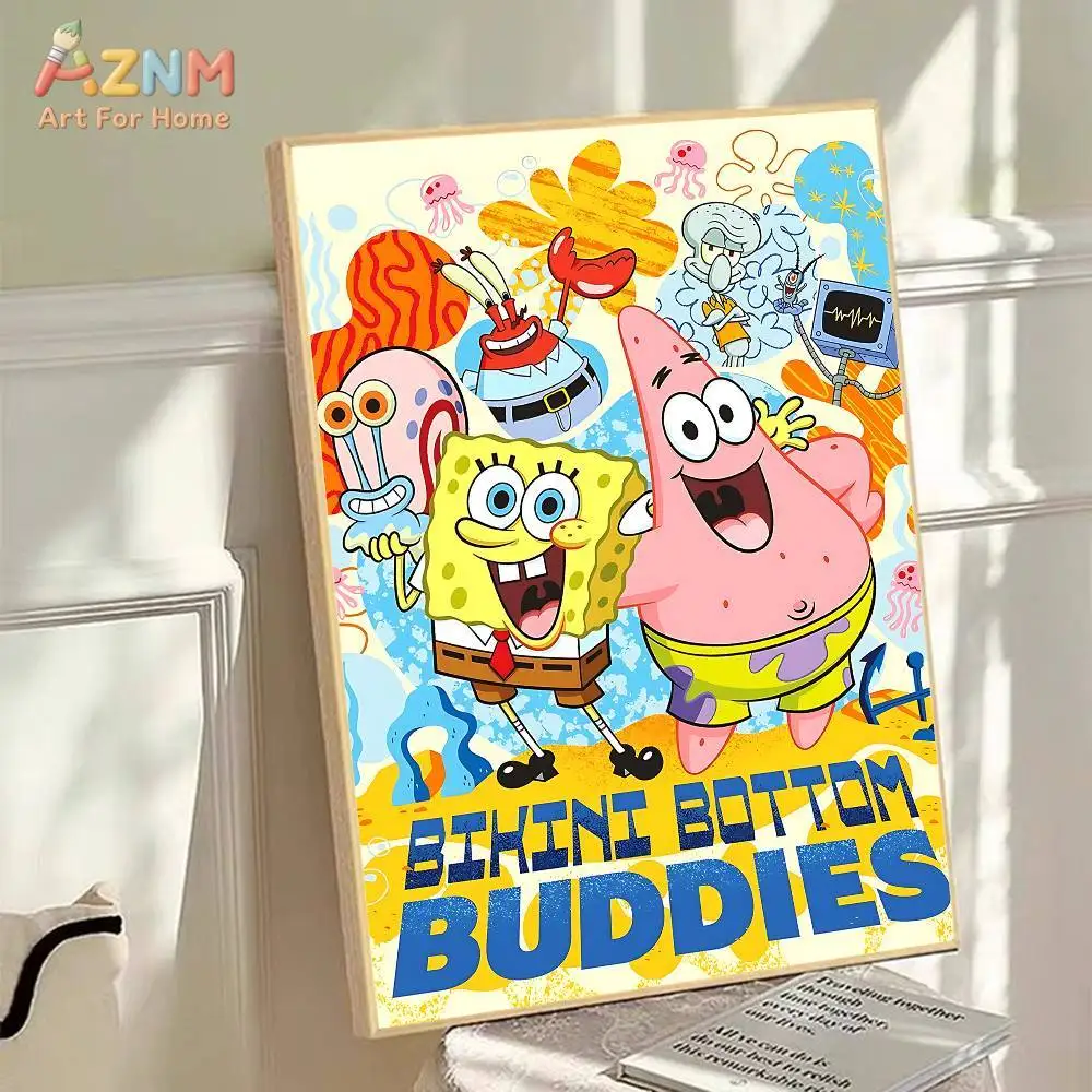 AZNM SpongeBob SquarePants Canvas Poster Patrick Star Squidward Wall Art Print Kids Room Home Decor Painting Gift