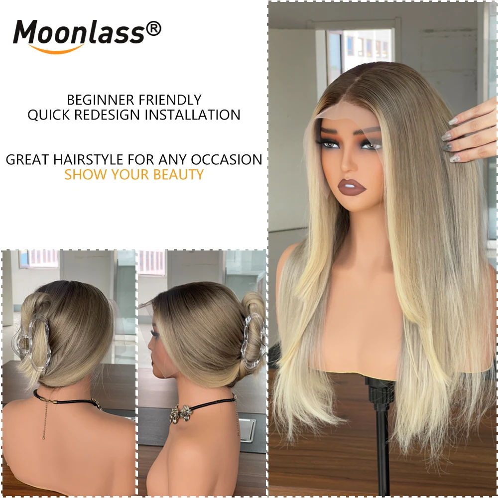 Ombre Grey Blonde 100% Human Hair Wigs High Level Highlight Straight Hair 13x6 Transparent Lace Front Wigs 210% Density Remy Wig