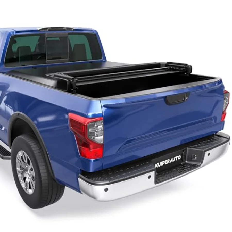 

5.5FT Soft Quad Fold Truck Bed Tonneau Cover for Nissan Titan 2004-2015 Fleetside 67inch Bed Black Weather Resistant and Easy I