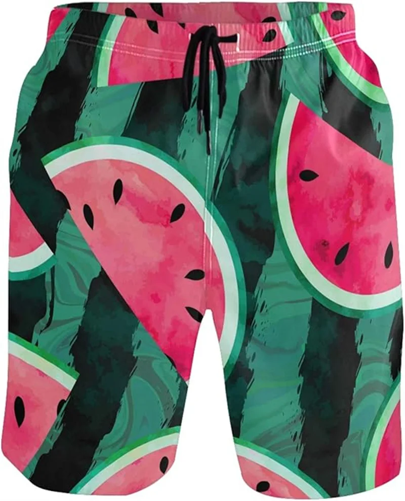 Watermelon Pattern Beach Shorts Fruit 3D Print Men Hawaiian Swimsuits Surfing Vacation Board Pants Swimming Trunks Man Clothing