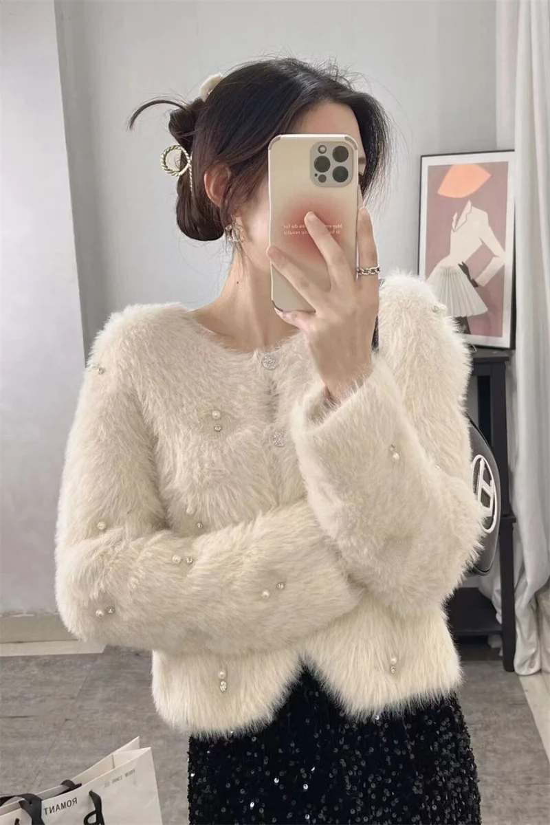 Knitted Cardigan Sweater Jacket For Women's Spring Autumn And Winter Clothing Thick and Short 2024 New High-end And Good-Looking