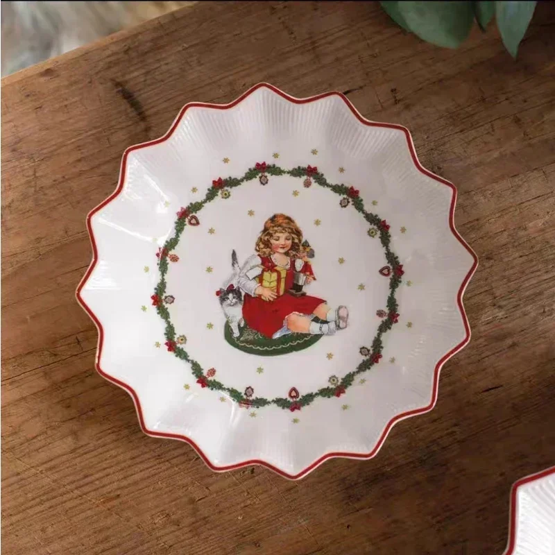 German Treasure Hard Porcelain Christmas Toy Joy Multi-Angle Dinner Plate Christmas Cup Saucer Bowl Candlestick Multiple Styles