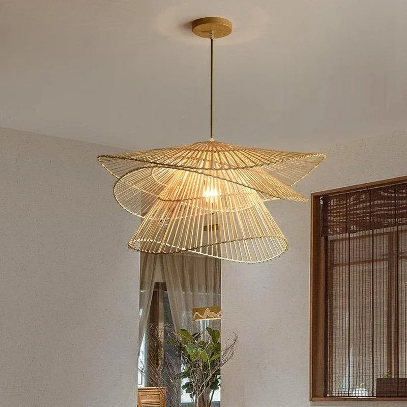 Farmhouse Bamboo Pendant Lights Japanese Indoor Lighting Restaurant Natural Chandelier Led Hanging Lamps for Living Room Lustre