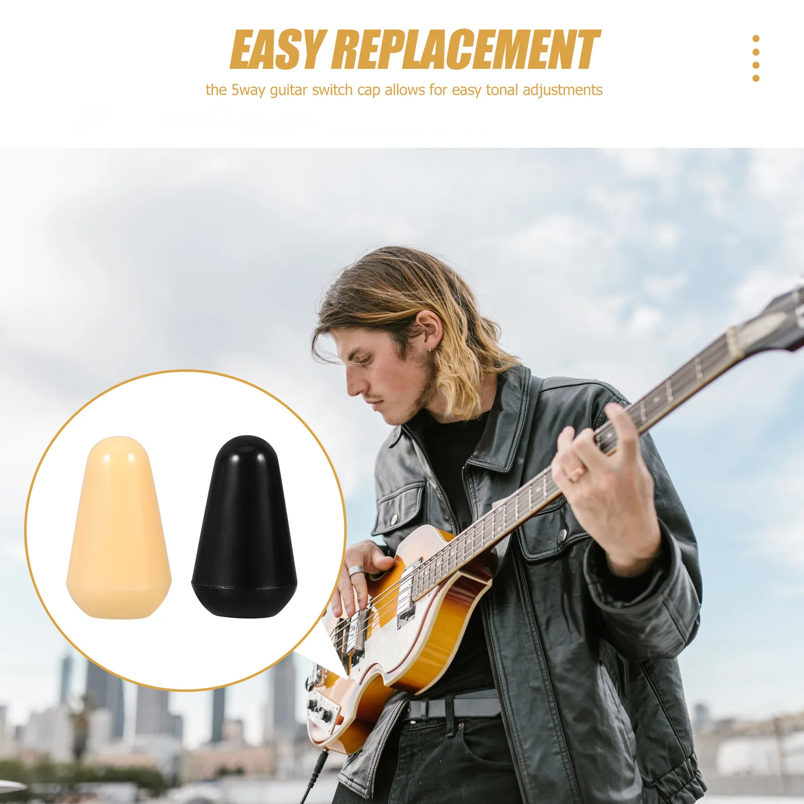 

12Pcs Electric Guitar Switch Knob Caps 5-Way Pickup Selector Plastic Replacement Tips Yellow Black Guitar Part
