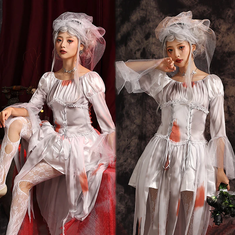 Costumi di Halloween per donne e uomini bambini Cosplay Vampire Dress Jacket Pants corsetto Hat Set Horror Ghost Bride spaventoso Zombie Suit