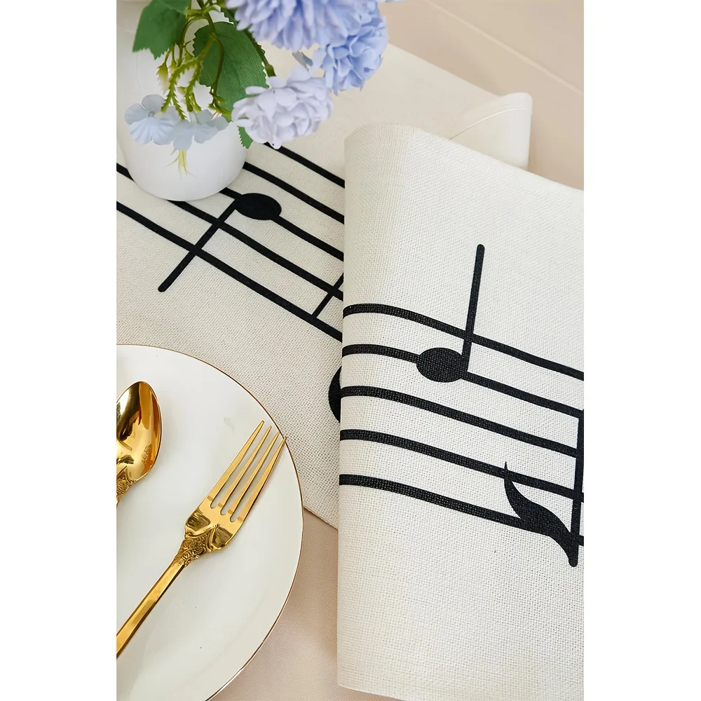 Musical Note Table Runner Polyester Fiber Beige Background Black Music Symbol Pattern Decorative Table Cloth for Dining Table