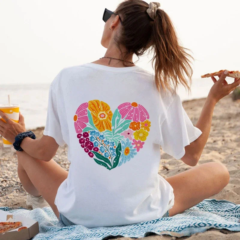 

Футболки с цветочным принтом тыквы и сердца, женские винтажные футболки с круглым вырезом и полевыми цветами, одежда для девочек, футболка большого размера с цветами для любителей природы