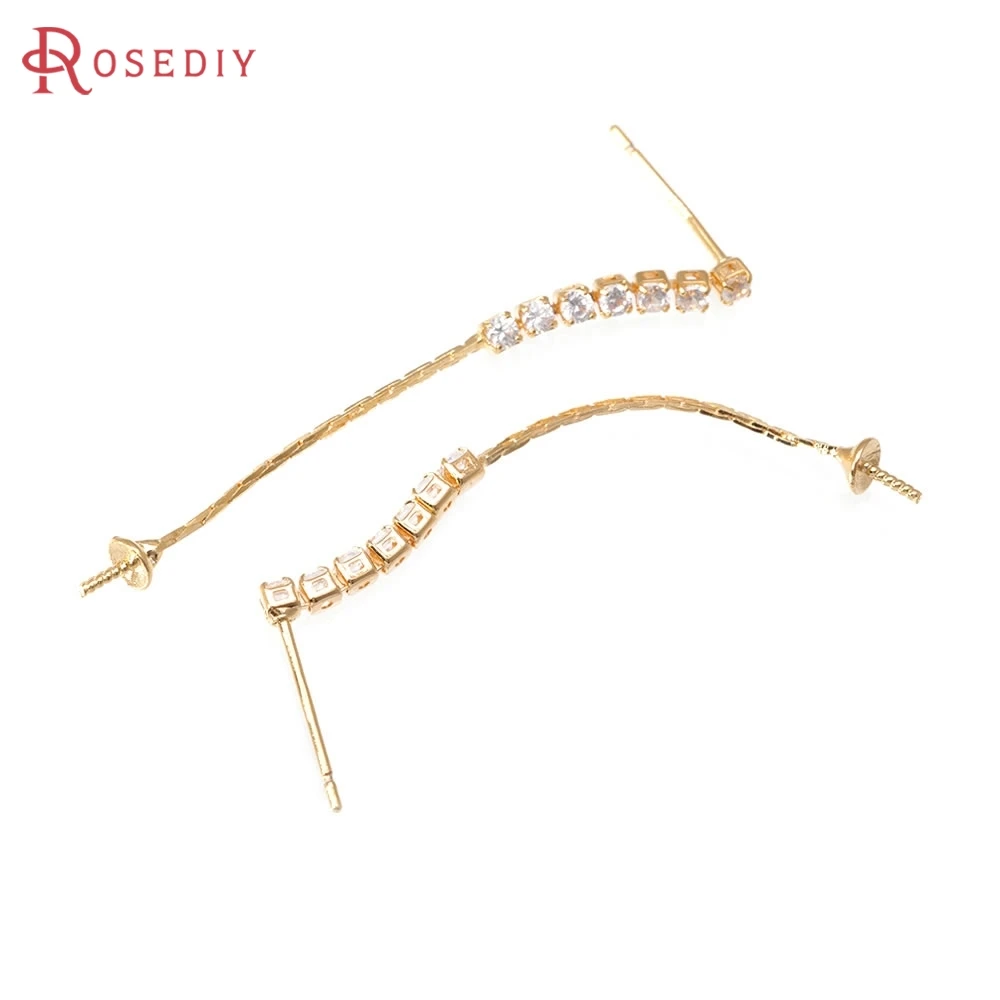 ต่างหูแบบติดหู 2 ชิ้น สีทอง 18K ทำจากทองเหลืองประดับเพชรซิร์คอน สามารถใส่ลูกปัดและพู่ห้อยได้ คุณภาพสูง สำหรับทำต่างหู DIY สำหรับผู้หญิง