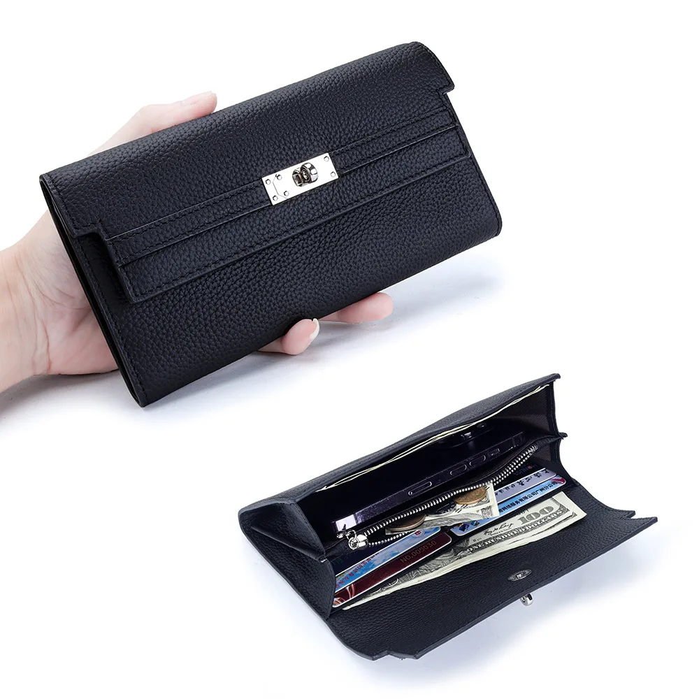 

Дизайнерский длинный женский кошелек из натуральной кожи, складная ручная сумка из воловьей кожи с верхним слоем, дизайн с несколькими картами, сумка для мобильного телефона для женщин