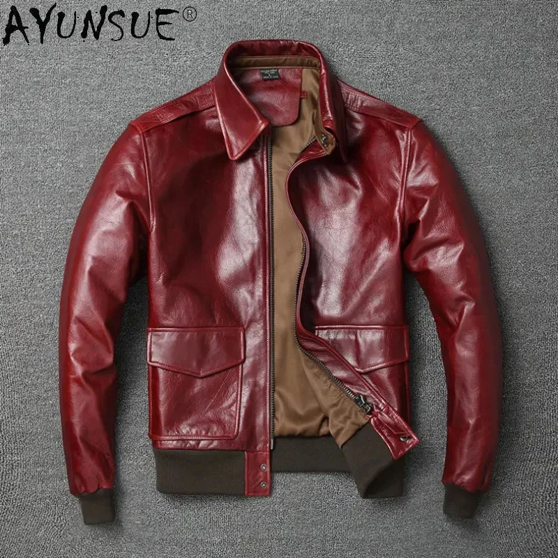 

AYUNSUE Genuine Leather Motorcycle Jacket Men Autumn Real Cow Jackets Short Flight Suit Fashion Chaqueta De Cuero SGG975