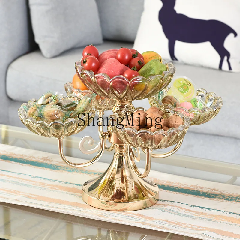

PYH fruit plate living room home modern creative coffee table light luxury crystal multi-layer glass fruit plate crystal glass