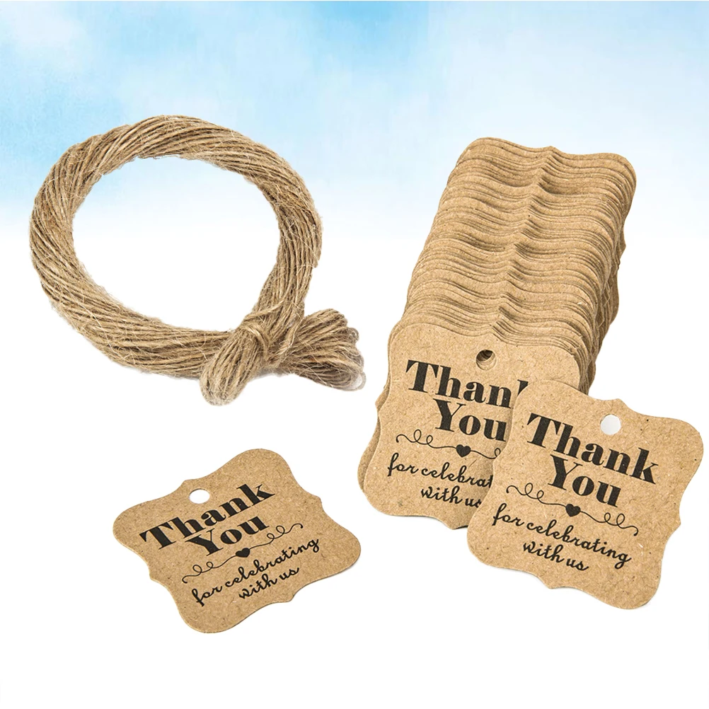 

200 Pcs Kraft Paper Gift Tag Set Hemp Rope Pre Punch Hole DIY Wedding Favors Birthday Supplies Thank You Labels Bookmarks Card