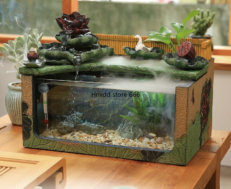 Fish tank landscaping, living room, flowing water ornament, next to the TV cabinet, fish farming creativity micro